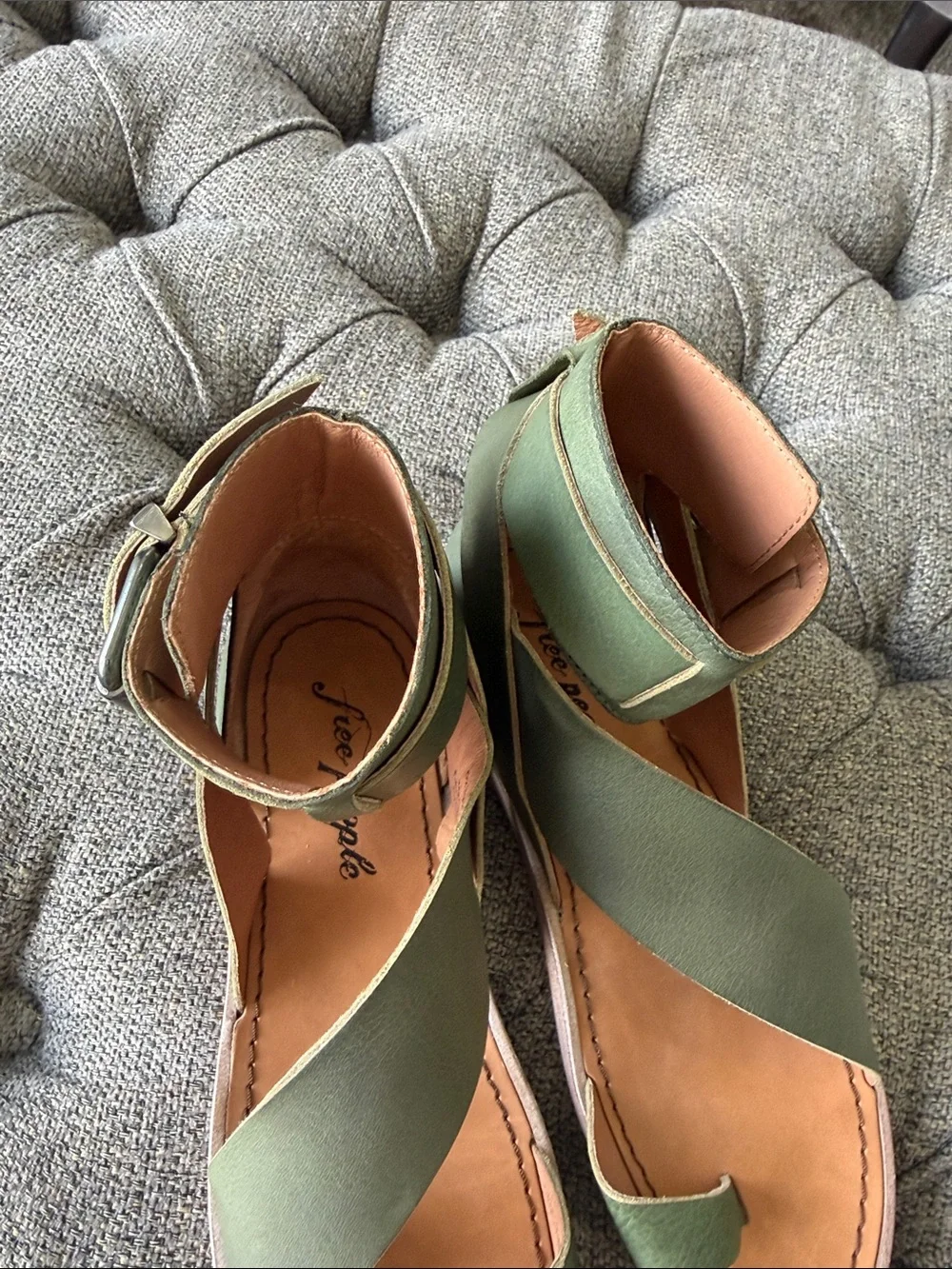 Free People Olive Green Strappy Ankle Buckle Sandals